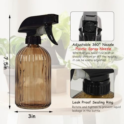 YYTSGG Glass Plant Mister Bottle, 13.5oz, Brown | Refillable Water Spray Bottle with Adjustable Mist Nozzle for Indoor Flowers, Outdoor Gardening, Cleaning, Hair and Pets Care - color: Brown