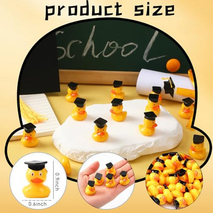 JUNEBRUSHS Graduation Table Decorations, 50 Pcs Mini Resin Ducks Tiny Graduation Cap Duck Yellow Grad Ornaments for Grad Party Favors Crafts - style: Duck Style