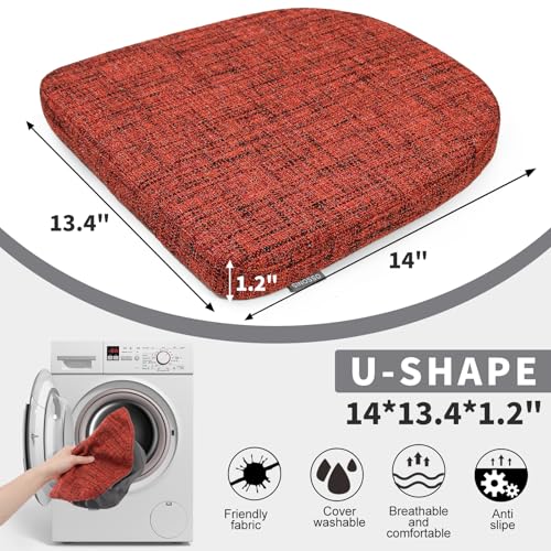 SINOSSO Memory Foam 14" Metal Chair Cushions 4 Pcs, Modern Interwoven Style Magnetic Chair Pads for Dining Kitchen Cafe Bistro Stackable Chair (U-Shape, Red, 4) - color: Red