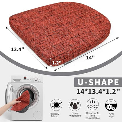SINOSSO Memory Foam 14" Metal Chair Cushions 4 Pcs, Modern Interwoven Style Magnetic Chair Pads for Dining Kitchen Cafe Bistro Stackable Chair (U-Shape, Red, 4) - color: Red