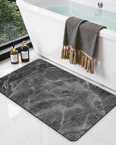 DEXI Bath Mat 32x20, Non Slip Quick Dry Rugs, Super Absorbent Ultra Thin Marble Bathmat, Washable Rubber Mats for Shower Floor, in Front of Bathtub, Sink, Bathroom Accessories Decor, Dark Grey - color: Charcoal, size: 32" X 20" (Rectangular)