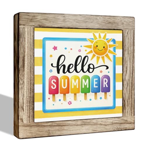Hello Summer Wooden Sign – Colorful Beach Decor for Home & Office, Summer Table and Shelf Decoration for Porch, Living Room & Kitchen - color: Summer 21