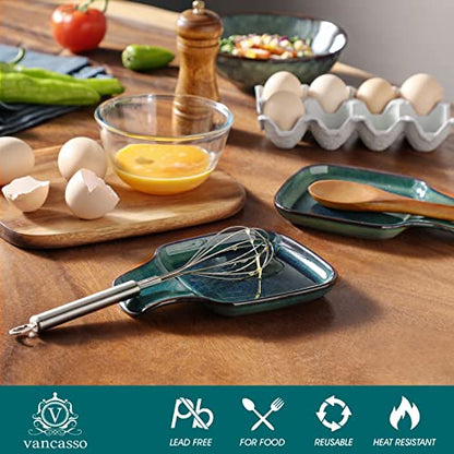 vancasso Stern Spoon Rest for Kitchen, Square Ceramic Spoon Holder for Stove Top, Heat Resistant Utensil Rest for Countertop, Dishwasher Safe, Kiln Green, 2 Pack - color: Green