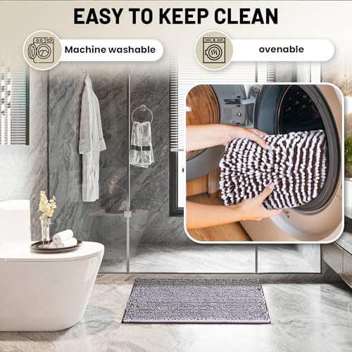 Chenille Bathroom Rugs Set 2 Piece, Absorbent Bath Rugs, Non-Slip Bath Mats, Machine Washable Rugs for Bathroom Floor, Tub and Shower, Coffee&White (20 × 32 Plus 17 ×24 - Inch) - color: Brown &White