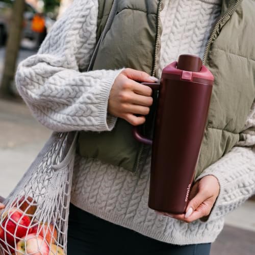 Owala FreeSip Tumbler Stainless Steel Water Bottle 30 oz Black Cherry | Triple-Layer Insulation | Leak-Proof Lid with Push-Button | Double Threaded Lid for Left and Right Handed Drinking - color: Black Cherry, size: 30.1 Ounces