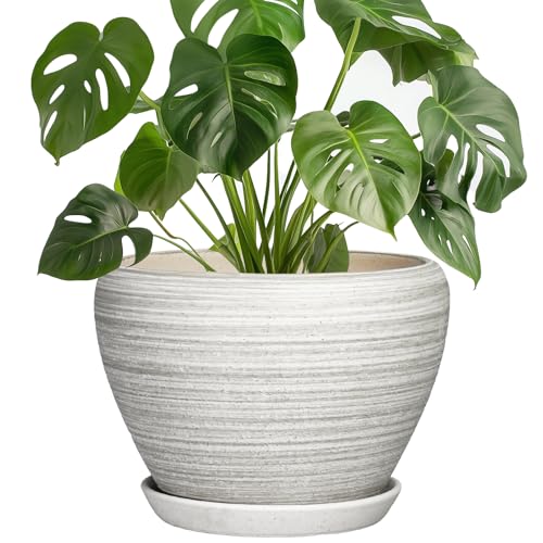 Indoor Plant Pots 8 Inch - Ceramic Plant Pots with Drainage Hole and Saucer, Large Flower Pot for Indoor Plants Outdoor, Round Planters, Garden Decor, Gifts for Plant Lovers, Textured Grey - color: Textured Grey, size: 8 Inch