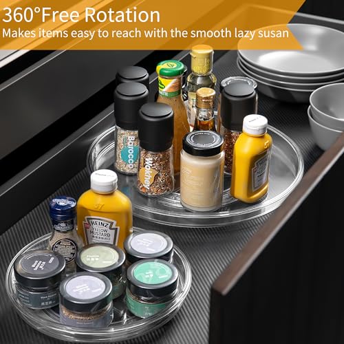 2-Pack 13Inch Lazy Susan Cabinet Organizer, Plastic Rotating Organizer Spice Rack Condiment Organizer for Pantry, Countertop, Cupboard, Refrigerator-Clear - size: 13 Inch | 1 Tier