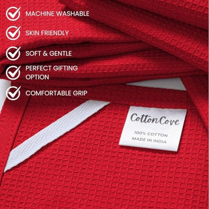 Waffle Kitchen Towels 100% Cotton Set of 4-320 GSM Quality - Soft Absorbent Durable Washable Dish Cleaning Towel for Kitchen & Home - Quick Drying Dish Towel 16x26 inch Red - color: Red