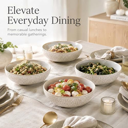 8" Ceramic Pasta Bowls, 22 Oz Serving Bowls Set of 4, Porcelain Shallow Soup Bowl, Embossed Serving Dishes for Pasta, Fruit, Salad, Housewarming Gift, Dishwasher Safe - color: Floral 4