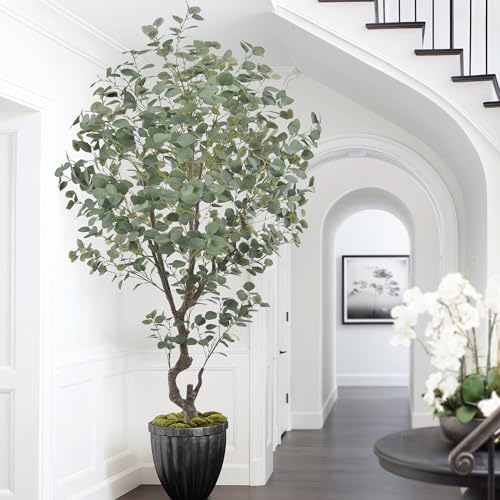 Artificial Eucalyptus Tree 7.2ft Faux Plant with Natural Trunks and Realistic Leaves,Fake Floor Potted Artificial Tall Large Plants for Home Living Room Office Decor Indoor (7.2Feet,1Pack)