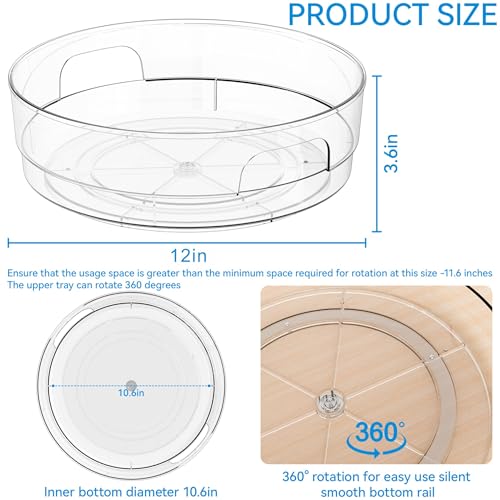 4 Pack 12" W Clear Acrylic Lazy Susan Turntable for Cabinet,Refrigerator,Pantry and Kitchen - with Handle - Large Fridge Sauce Condiment Turn Table Organizer,Spinning Round Spice Rack Carousel - size: 4 Pack-12 Inch