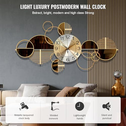 Metal Wall Clock Decorative 3D Metal Wall Art Clock for Living Room Bedroom Creative Modern Big Wall Clock Decor with Silent No-Ticking 34 X 17.7 inch