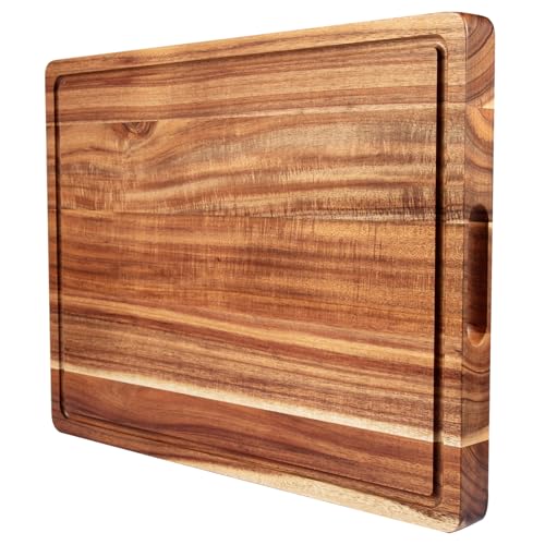 GAOMON 20 x 15 In Extra Large Acacia Wood Cutting Board, 1.5" Thick Kitchen Cutting Boards with Handle & Juice Groove, Butcher Block, Wooden Carving Board for Meat and Chopping Vegetables - size: 20"L x 15"W