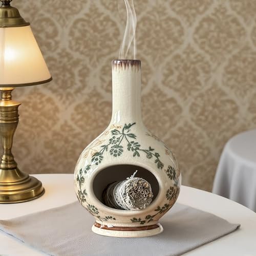 Handmade Ceramic Incense Holder，Stick & Backflow - Sage Holder for Burning ，Meditation Accessories，Easily Grab All Incense Ash (Green and Beige) - color: Green and Beige