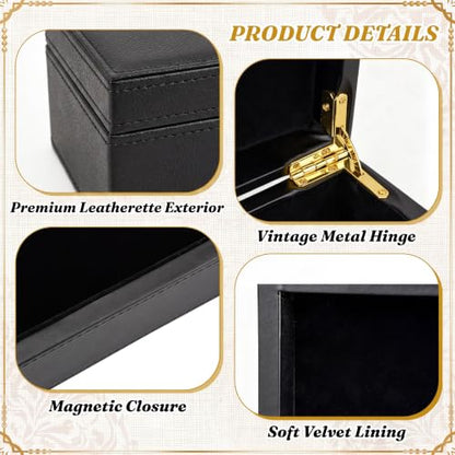 2 Pack Faux Leather Decorative Keepsake Box Large and Medium Wooden Storage Box with Magnetic Lid Jewelry Accessory Organizer Black Multi Functional Storage Container for Home and Office