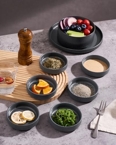 famiware Soy Sauce Dish, 4oz Dipping Bowls Set of 6, Matte Dark Charcoal | Ceramic Individual Dip Sauce Cups/Dishes/Plates, Small Serving Bowls for Side Dishes, Condiments, Sushi, Reactive Glaze - color: Matte Dark Charcoal, size: 6pcs
