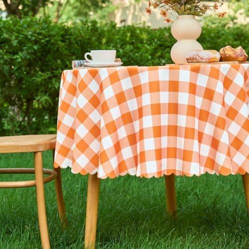 MANGATA CASA Orange Gingham Round Tablecloth-Checkered Table Cloth Waterproof Kitchen & Table Linens-Polyester Buffalo Plaid Wrinkle Free Table Cover(Pumpkin Yellow 60R inch) - color: Pumpkin Yellow, size: 60" (Round)
