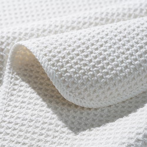 POLYTE 340 GSM Microfiber Waffle Kitchen Dish Tea Towel, 16x28 in, 12 Pack | Lint Free, Quick Dry - color: Off White, size: 16x28 in