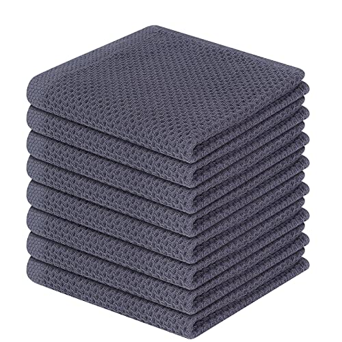 Homaxy 100% Cotton Waffle Weave Kitchen Dish Cloths 8-Pack, Dark Grey | 12 x 12 Inches, Ultra Soft Absorbent Dish Towels, Quick Drying Dish Rags with Hanging Loop - color: Dark Grey, size: 12 X 12 - 8 Pack