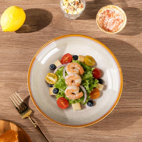 LERATIO 9.0" Ceramic Pasta Bowls Set of 4,38oz Large Stoneware Bowls Set | Reactive Glaze Serving Bowls Set,Wide Bowl for Pasta,Salad,Fruit & Noodles,Housewarming & Wedding Gift-Khaki - color: Khaki, size: Set of 4