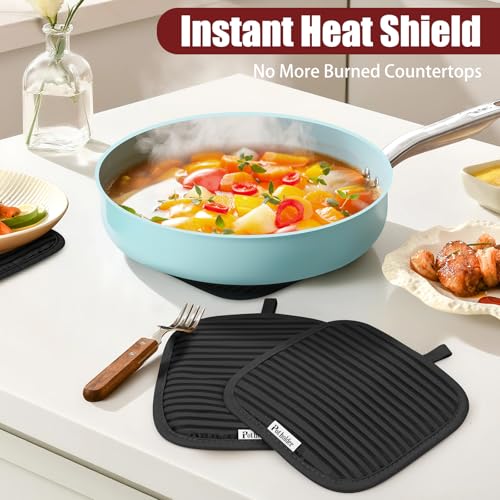 Oven Mitts and Pot Holder Sets with Silicone Grip, 500°F Heat Resistant-6 Pack Dishcloth/Dish Towels for Kitchen 100% Cotton-Value Kitchen Essentials for Cooking, Baking, Grilling-Black - color: Black