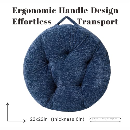Floor Cushion Pillow, Portable Large | Meditation Adult Sitting Pillow with Handle for Tatami, Living Room & Yoga (1, Round, Dark Blue, 22 x 22 x 6 inches) - color: Round, Dark Blue
