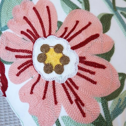 vctops Floral Embroidered Pillow Covers 18x18 Inch Spring Summer Cotton Tufted Throw Pillow Cover Outdoor Garden Cushion Case for Sofa, Bed, Living Room (Flower D,18"x18") - color: Flower D