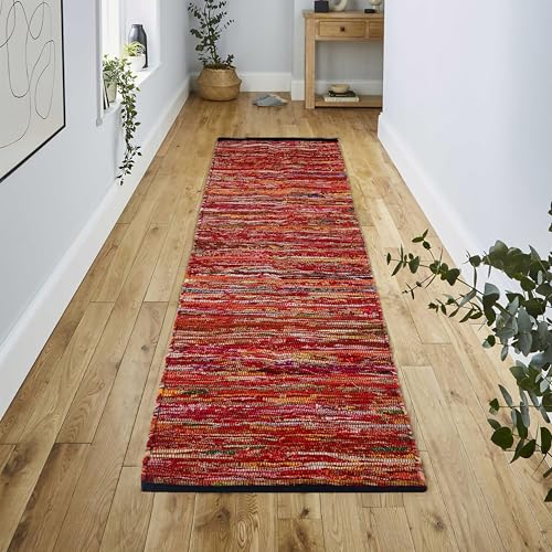 Chindi Kitchen Runner 2x6 Feet - Multi | Cotton Long Rag Runners for Living Room, Easy Clean Red Outdoor Area Rugs - color: Multi Cotton, size: 2 x 6 feet (Runner)