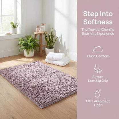 TOYANDONA Non Slip Chenille Bath Mat for Bathroom with Water Absorbent and Exceptional Softness, Stylish Design, Machine Washable, 35.43x23.62in, for Vacation Properties and Vanities