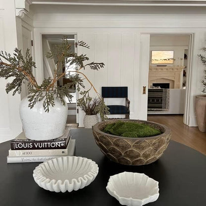 SWADESHI BLESSINGS Handcrafted Marble Ruffle Bowl for Home Decor, 8" | 100% Real White Marble, Catch-all Scalloped Fluted Decorative Bowl for Ring Dish, Fruit Bowl, Coffee&Dining Table, Gift-Ready - size: 8 Inches