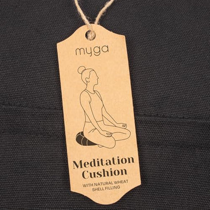 Myga Zafu Yoga Meditation Cushion with Washable Cover - Floor Cushion Pillow with Natural Buckwheat Filling - Soft Round Cotton Design for Meditating or Pranayama Exercises - color: Black