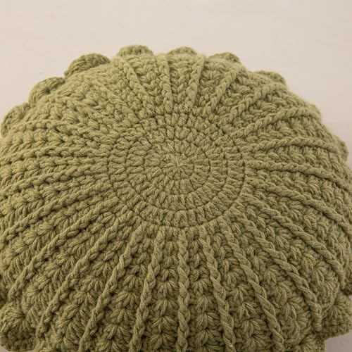 Knitted Throw Pillow Round Couch Pillow (Olive Green, 18inch) | Include Insert Handmade Decorative Plush Pillow Cute Cushion - color: Olive Green