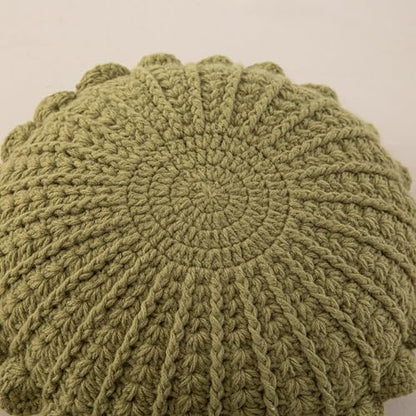 Knitted Throw Pillow Round Couch Pillow (Olive Green, 18inch) | Include Insert Handmade Decorative Plush Pillow Cute Cushion - color: Olive Green