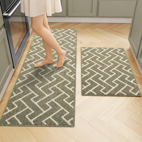 hicorfe Kitchen Runner Rug,Set of 2 Non Slip Kitchen Mats for Floor,Comfort Washabe Kitchen Rugs Carpet for Hallways Entryway Laundry Room(20"x32"+20"x48",Green) - color: Green, size: 20"x32"+20"x48"
