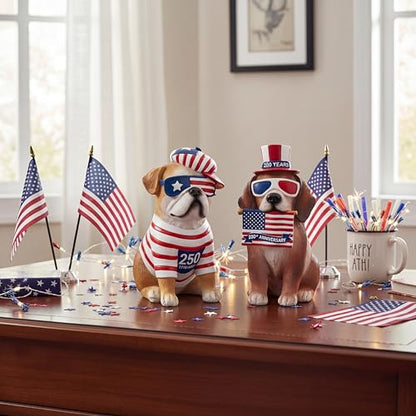 Wesiti 2 Pcs 250th Anniversary Puppy Dog Figurines Decor, 4th of July | Patriotic Stars Stripes Flag Dog Resin Statue, Red White and Blue Decorations, Home Garden Kitchen Office Table - style: Dog
