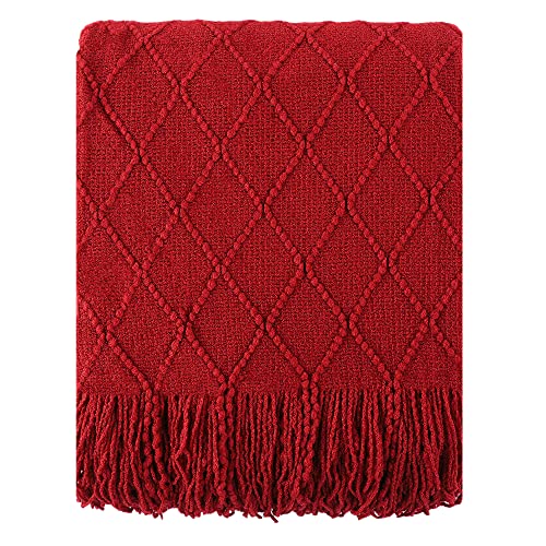 BATTILO HOME Christmas Decor Red Throw Blanket for Couch, Boho Bed Throws for Foot of Bed, Decorative Red Throws for Sofa Living Room, 50"x60" | Boho Throw Blanket for Foot of Bed, Decorative Knit Red Throw for Sofa Living Room - color: Red, size: 50 x 60