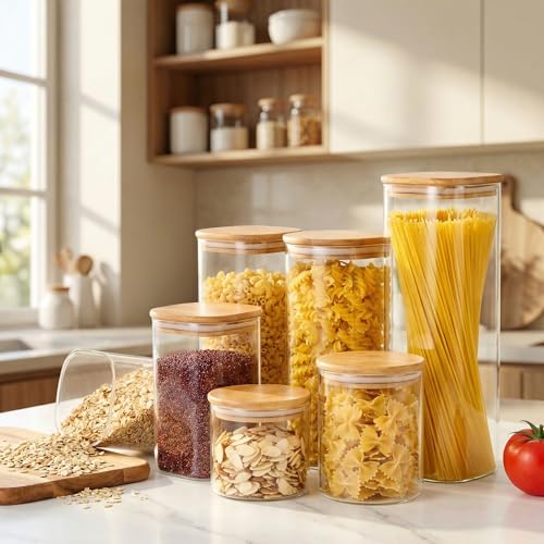 57 oz Square Glass Food Storage Containers with Airtight Bamboo Lids, 3Pack | Pantry Jars for Flour, Sugar, Pasta & Spices, 3mm Borosilicate Glass Canisters Keep Food Dry & Fresh, Easy to Fill & Clean - color: 57oz 3 Pack