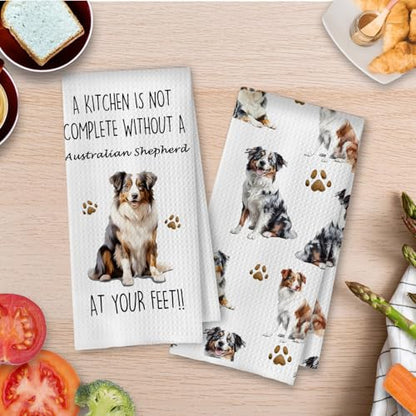 Australian Shepherd Kitchen Towels 16x24 Inch, Australian Shepherd Gifts Decorative Waffle Weave Dish Towels, Funny Dog Lovers Mom Gifts Hand Tea Towel, Set of 2 - color: Australian Shepherd