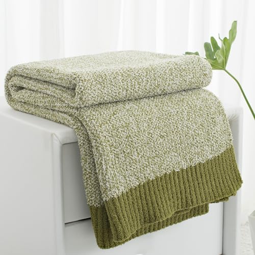 Carriediosa Heather Throw Blanket 50" X 60", 400GSM Ultra Soft Microfiber Fuzzy Fluffy Reversible Knitted Blankets Cozy Plush Lightweight and Warm Fall Throws for Couch, Bed, Sofa, Olive Green | Olive Green, Fuzzy Fluffy Cozy Plush Knit Knitted Throws, Li