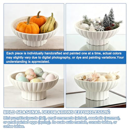 Small Modern Pedestal Decor Fruit Bowl 8" Ceramic,Approx 26 oz Fluted Catch-all Bowl,Footed Home Decorative Bowl for Home Decor,Coffee Table Centerpiece