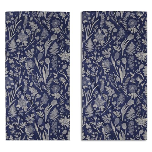 Blue Spring Floral Hand Towels for Bathroom Set of 2 Flower Leaves Vintage Botanical Print Seasonal Decorative Handtowels Soft Absorbent Bath Towel for Home Guest Room Hotel Gym Spa - color: Blue