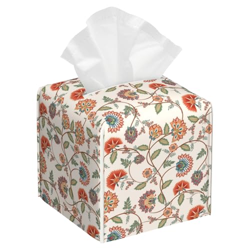 Tissue Box Cover Square, Retro Paisley Flower Floral Leather Tissue Box Cover Decorative Facial Paper Organizer Dispenser for Bathroom Kitchen Bedroom Vanity Countertop Night Stands - color: Color16