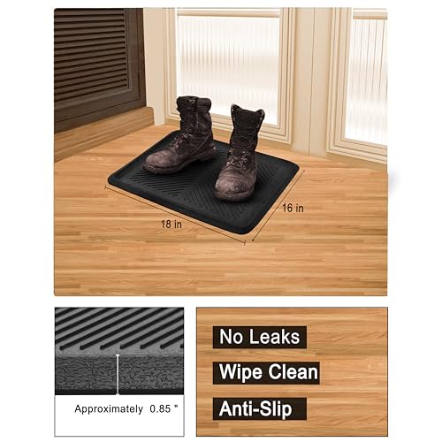 Croft&Cane Rubber Boot Tray - 2 Pack Black 16x18 inch Waterproof Shoe Tray | Heavy Duty Big Foot Indoor Outdoor Boot Mat with Raised Edges - Slip Resistant Entryway Garage Pet Feeding Multi-Purpose Mat - size: 2 Pack Boot Tray-16x18 Inches