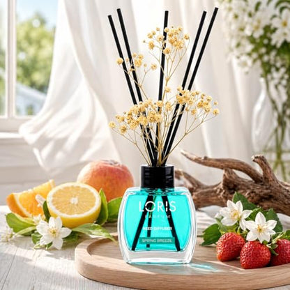 Loris Spring Breeze Reed Diffuser Set with Dried Flowers | Reed Diffusers for Home with Sticks | Bathroom Diffuser & Room Scent | Long-Lasting Home Fragrance | 120 mL / 4.06 fl oz - color: Spring Breeze