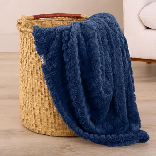 Bare Home Faux Shearling Blanket (Full/Queen, Cable Dark Blue) | Blanket for Bed, Sofa, Couch, Camping, Travel, and Gifts, Warm & Lightweight, Fluffy & Soft - color: 13 - Cable Dark Blue, size: Full/Queen