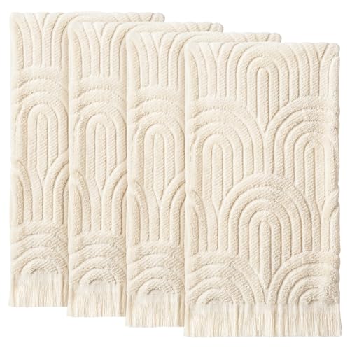 Tingjoo Decorative Hand Towels Bathroom 4 Pack Soft Boho Cotton Turkish Absorbent Face Towel Set for Boho Bathroom Decor Soft Kitchen Hotel Spa Farmhouse Guest Tea Gift(Beige) - color: Beige