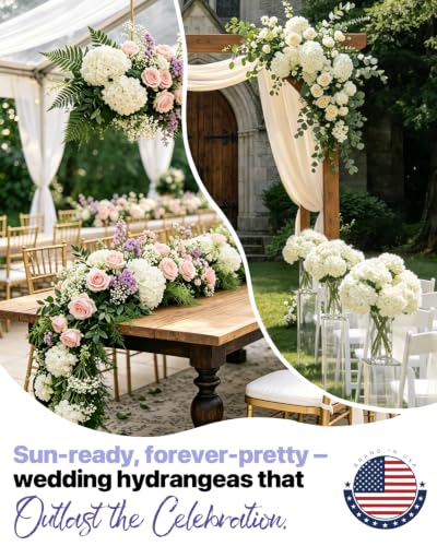 30 Pcs White Hydrangea Artificial Flowers, Silk Hydrangea Flowers | Long Stems fake white flowers ideal for wedding aisle decor, floral centerpieces, garden arrangements, everyday home