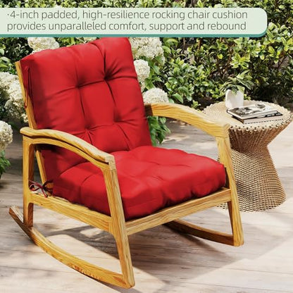 Outdoor Chair Cushions 42x21x4 Inch Set of 2, Red | Patio Cushions for Dining Rocking Chairs, High Back Soft Seat Pad with Ties, Waterproof Fade Resistant, Indoor Outside Use - color: Red