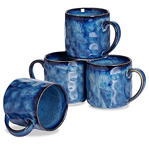 Ceramic Coffee Mugs - 12 Ounces Ceramic Mugs - Tea Cups with Handle - Funny Cappuccino Cups - Dishwasher Safe, Set of 4 - color: Royal Blue