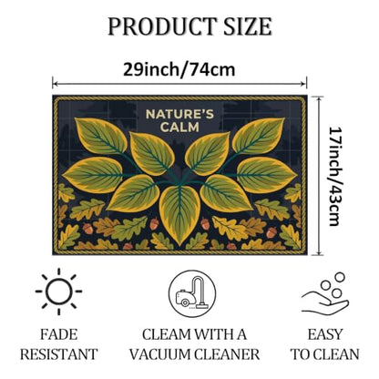 Leaves Welcome Door Mat, Nature Seasonal Acorns Oak Fall Green Skid Resistant Decorative Doormat for House Office Outside Inside Entrance Decor 29x17 Inch